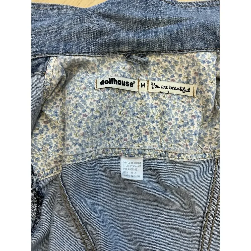 VTG 90s Denim Jacket Women’s M Cropped Western Dollhouse Sexy Cowgirl Hipster